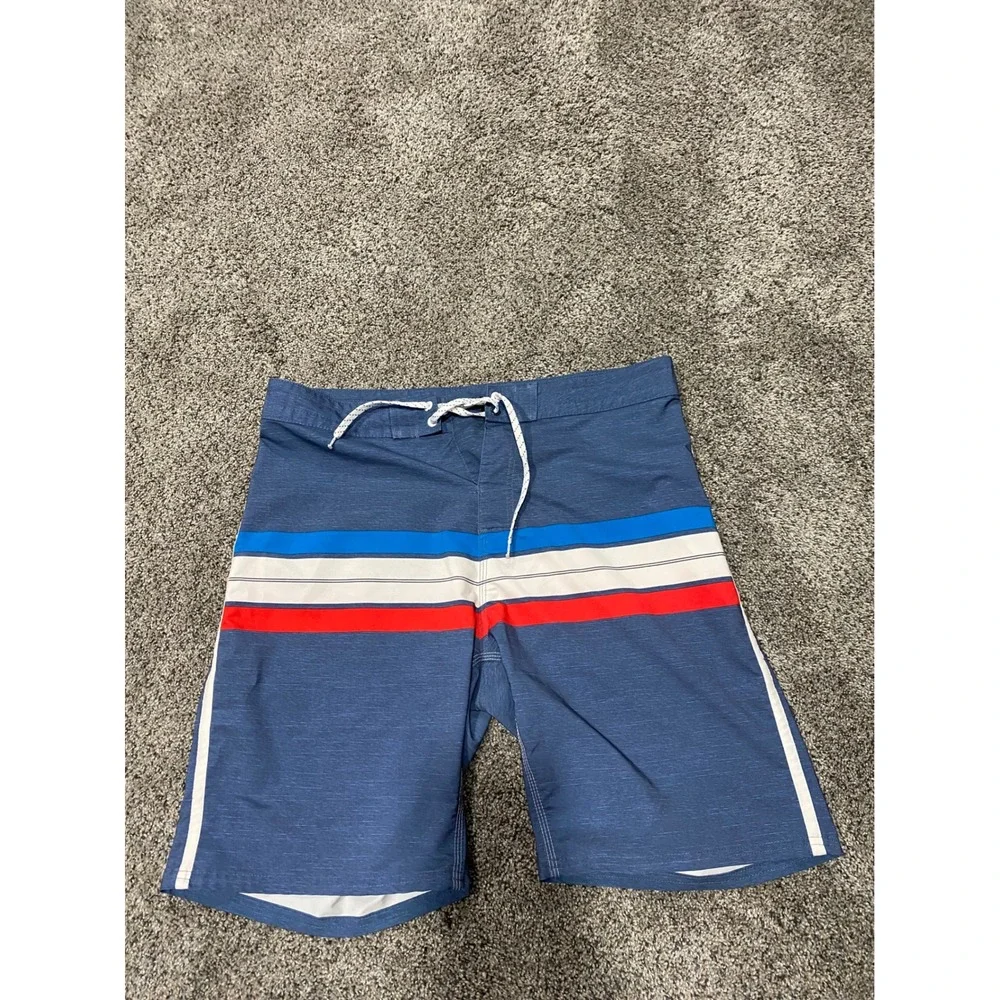 Burnside Board Shorts Mens 32 Blue Excellent Striped Swim Trunks Surfwear